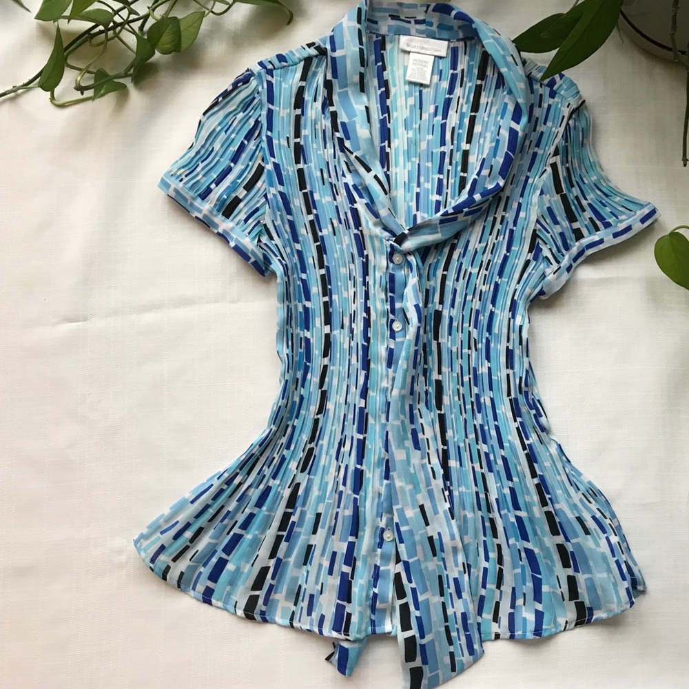Worthington | Patterned Blue Short-Sleeve Blouse